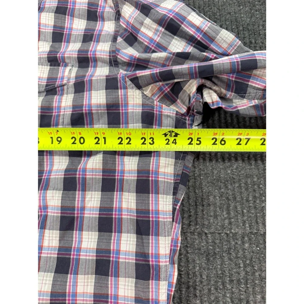 Banana Republic Slim Fit Plaid Button Down Shirt Mens XL Navy Pink Long Sleeve
